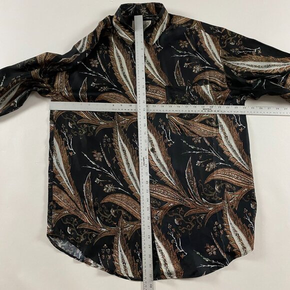 Vintage 90s Goouch Silk Shirt Men's Medium Paisley Abstract Baroque Long Sleeve - Picture 7 of 12